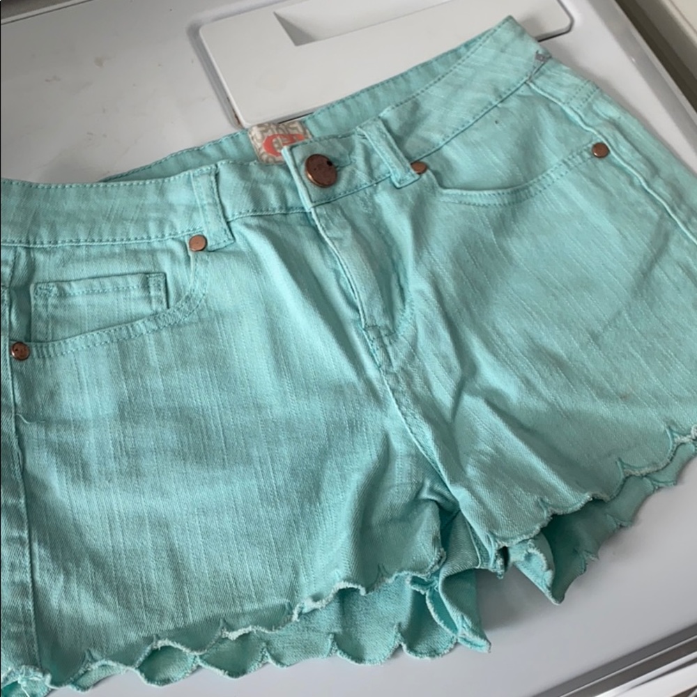 Gianni bini scalloped teal aqua shorts